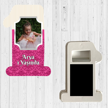 Damask Vişne ve Krem Çizgiler Temalı Doğum Günü Magnet Açacak