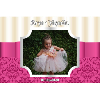 Damask Vişne ve Krem Çizgiler Temalı Doğum Günü Plastik Magnet