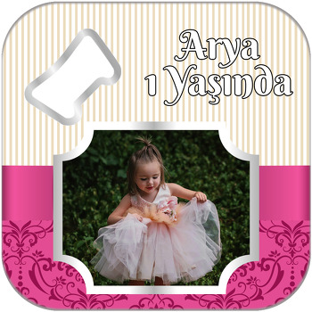 Damask Vişne ve Krem Çizgiler Temalı Kare Magnet Açacak