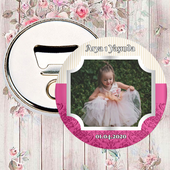 Damask Vişne ve Krem Çizgiler Temalı Resimli Magnet Açacak
