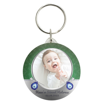 Damla Nazar Boncukları ile Yeşil Desenli Sünnet Hatırası Temalı Anahtarlık