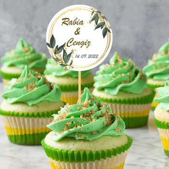 Defne Yaprakları ile Gold Simler ve Çerçeve Temalı Parti Kürdan Süs