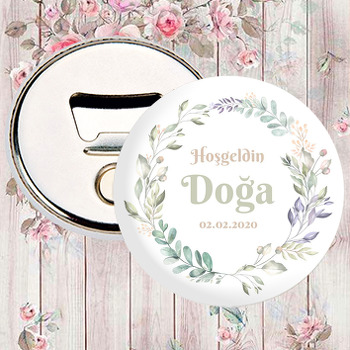 Defne Yapraklı Çerçeve Temalı Hoşgeldin Bebek Magnet Açacak
