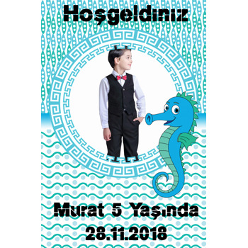 Deniz Atı Temalı Doğum Günü Afiş