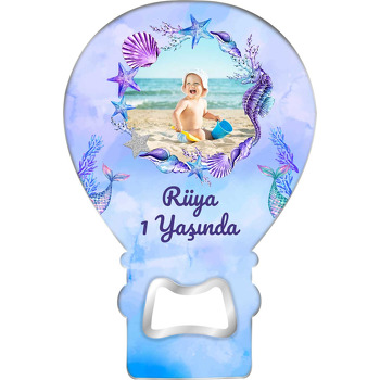 Deniz Canlıları ile Mor Fon Temalı Balon Ahşap Magnet 