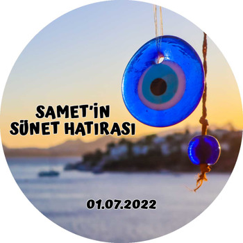 Deniz ile Nazar Boncuğu Temalı Akrilik Daire Magnet
