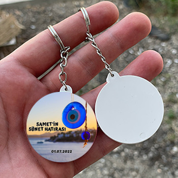Deniz ile Nazar Boncuğu Temalı Daire Plastik Anahtarlık