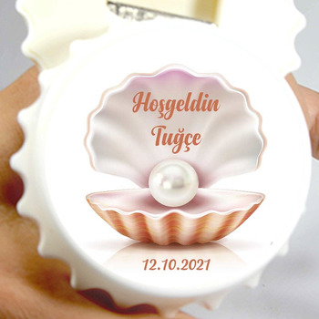 Deniz Kabuğu ve İnci Temalı Kapak Şekilli Magnet Açacak
