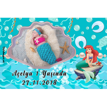 Deniz Kızı Ariel Temalı Doğum Günü Plastik Magnet