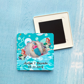 Deniz Kızı Ariel Temalı Kare Plastik Kare Magnet