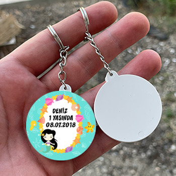 Deniz Kızı Temalı Daire Plastik Anahtarlık