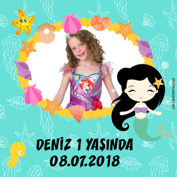 Deniz Kızı Temalı Doğum Günü   Kare Parti Afiş