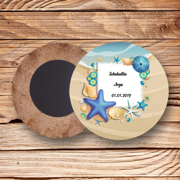 Deniz Yıldızı Temalı Ahşap Daire Magnet