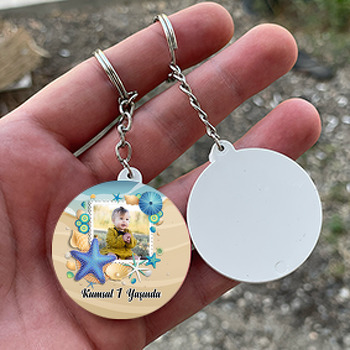 Deniz Yıldızı Temalı Resimli Daire Plastik Anahtarlık