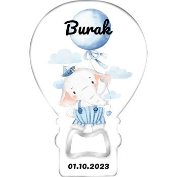 Denizci Fil ile Mavi Balon Temalı Balon Ahşap Magnet 