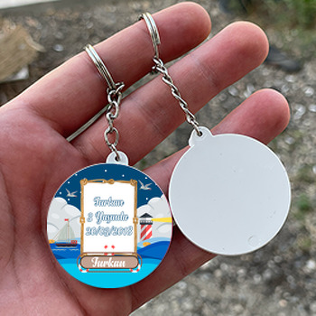 Denizci Gece Temalı Daire Plastik Anahtarlık