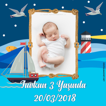 Denizci Gece Temalı Doğum Günü Kare Parti Afiş