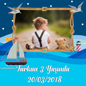Denizci Gece Temalı Doğum Günü Kare Parti Afiş