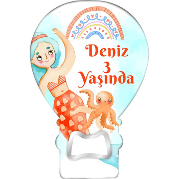 Denizkızı ile Ahtapot Temalı Balon Ahşap Magnet 