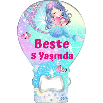 Denizkızı ile Balık Arkadaşı Temalı Balon Ahşap Magnet 