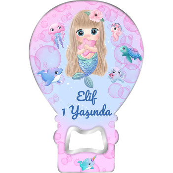 Denizkızı ile Pembe Baloncuklu Okyanus Temalı Balon Ahşap Magnet 