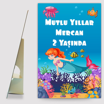 Denizkızı Ve Mercanlar Temalı Ayaklı Ahşap Pano
