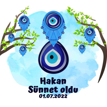 Dilek Ağacı ile Nazar Boncuklu Sünnet Temalı Akrilik Daire Magnet