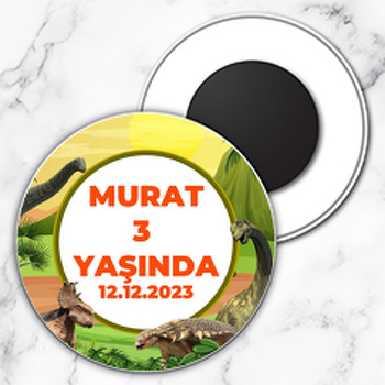 Dinozor Dünyası Temalı Daire Plastik Doğum Günü Magnet