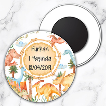 Dinozorlar Çağı Temalı Daire Plastik Hediyelik Magnet