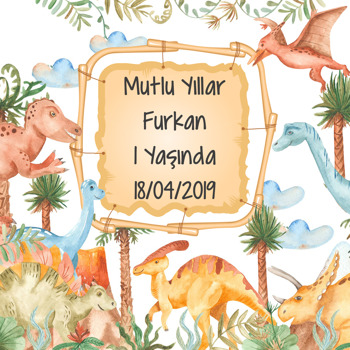 Dinozorlar Çağı Temalı Kare Doğum Günü Afiş