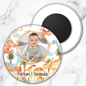 Dinozorlar Çağı Temalı Resimli Daire Plastik Magnet