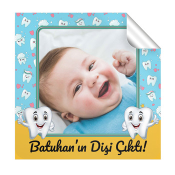 Diş Partisi Sarı Mavi Fon Temalı Diş Buğdayı Kare Etiket