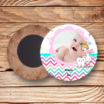 Diş Perisi Temalı Resimli Ahşap Daire Magnet