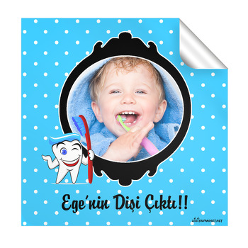 Diş Temalı Erkek Bebek  Kare Etiket