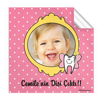 Diş Temalı Kız Bebek  Kare Etiket