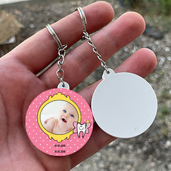 Diş Temalı Kız Diş Buğdayı Daire Plastik Anahtarlık