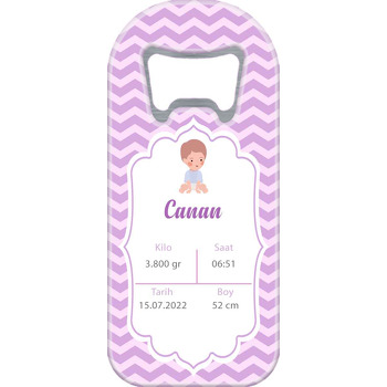 Doğum Bilgileri Pembe Zigzag Fon Temalı Uzun Magnet Açacak
