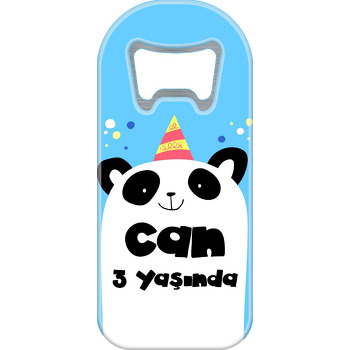 Doğum Günü Şapkalı Panda Mavi Fon Temalı Uzun Magnet Açacak