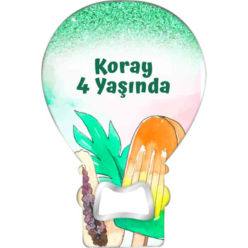 Dondurma ile Yeşil Sim Fon Temalı Balon Ahşap Magnet 