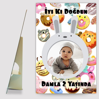 Donut Temalı Ayaklı Ahşap Pano