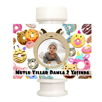 Donut Temalı Köpük Baloncuk Etiketi