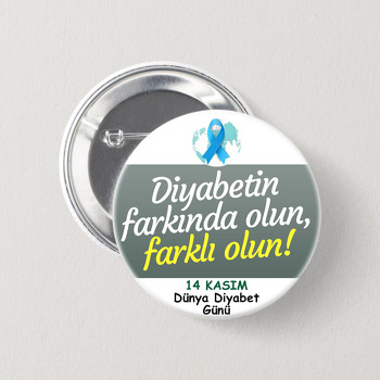 Dünya Diyabet Günü Mavi Farkındalık Temalı İğneli Buton Rozet