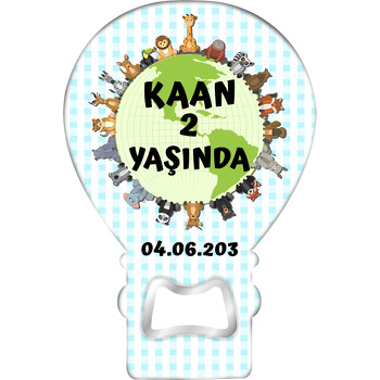 Dünya Etrafında Hayvanlar Temalı Balon Ahşap Magnet 