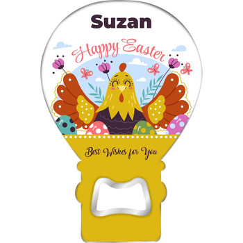 Easter Tavuğu Temalı Balon Ahşap Magnet 