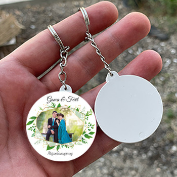 Egzotik Yapraklar Temalı Resimli Daire Plastik Anahtarlık