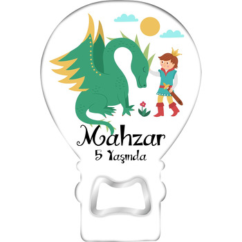 Ejderha ile Prens Temalı Balon Ahşap Magnet 