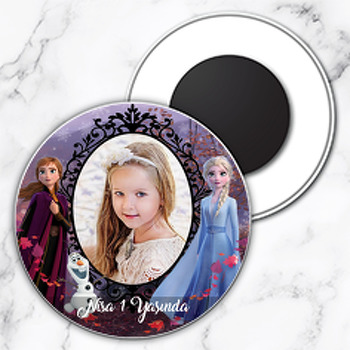Elsa Karlar Ülkesi Temalı Resimli Daire Plastik Magnet