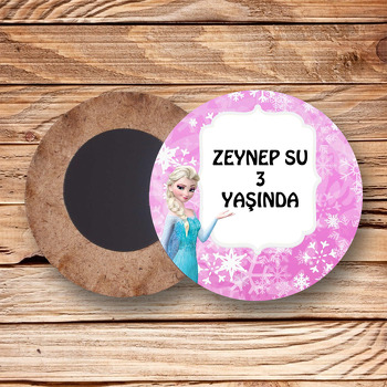 Elsa Pembe Fon Temalı Ahşap Daire Magnet