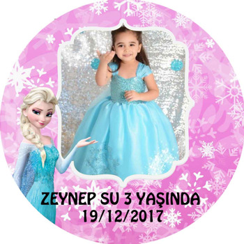 Elsa Pembe Fon Temalı Akrilik Daire Magnet