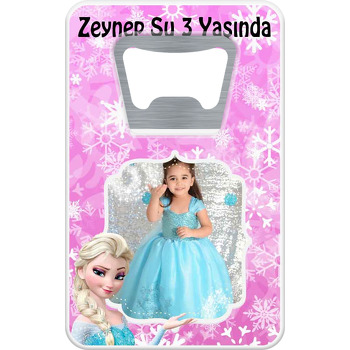 Elsa Pembe Fon Temalı Dikdörtgen Magnet Açacak